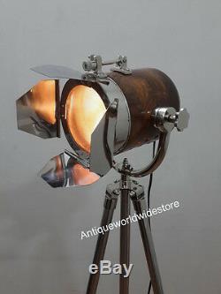 Vintage Stylish Nautical Wooden Search light Floor Light Lamp Tripod Home Decor