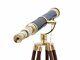 Vintage Telescope 42 Inch Marine Black Leather Spyglass With Wooden Tripod Stand