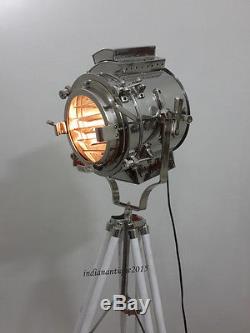 Vintage THEATER Search light Spot Lights Floor Lamp wooden tripod Retro Gift