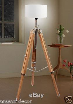 Vintage Teak Wood Floor Lamp Marine Nautical Tripod Wooden Stand Use With Shade/