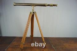 Vintage Telescope Brown Handmade With Tripod Wooden Stand Antique Brass Telescope