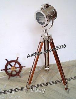 Vintage Theater Industrial Spotlight Floor Lamp Wooden Tripod Beautiful Gift