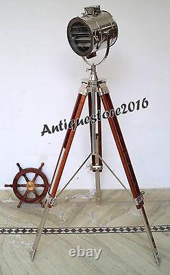 Vintage Theater Industrial Spotlight Floor Lamp Wooden Tripod Beautiful Gift