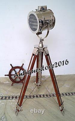 Vintage Theater Industrial Spotlight Floor Lamp Wooden Tripod Beautiful Gift