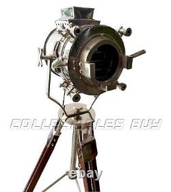 Vintage Theater Silver LED Tripod Floor Standing Lamp Searchlight Studio Lamps