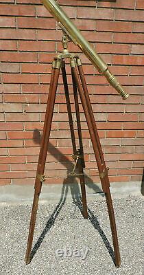 Vintage Tripod Brass Telescope Floor Standing Nautical Master Scope Antique