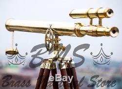 Vintage Tripod Brass Telescope Marine Nautical Pirate Spyglass Scope Double Gift