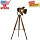 Vintage Tripod Floor Lamp, Height Adjustable Wooden Camera Tripod