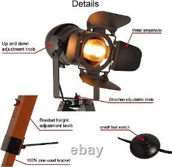 Vintage Tripod Floor Lamp, Height Adjustable Wooden Camera Tripod