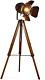 Vintage Tripod Floor Lamp, Height Adjustable Wooden Camera Tripod Rotatable Spot