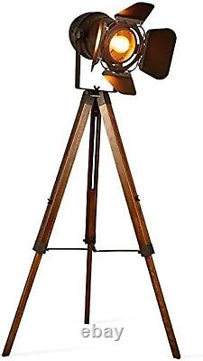 Vintage Tripod Floor Lamp, Height Adjustable Wooden Camera Tripod Rotatable Spot