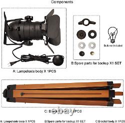 Vintage Tripod Floor Lamp, Height Adjustable Wooden Camera Tripod Rotatable Spot