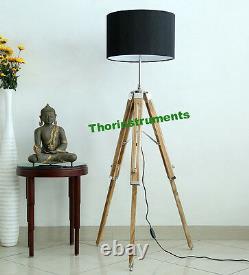 Vintage Tripod Floor Lamp Natural Teak Wooden Tripod Stand Home Decor