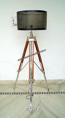 Vintage Tripod Floor Lamp Shade Wooden Chrome Tripod Stand With Shade Lamp Style
