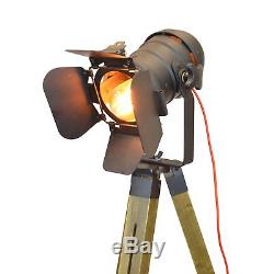 Vintage Tripod Floor Lamp, Stylish Industrial Design Torchiere, with wooden LED