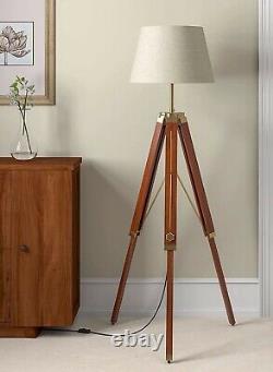 Vintage Tripod Floor Lamp Wooden Nautical Shade Lamp Floor Light for Home Decor