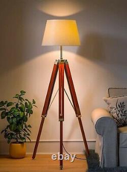 Vintage Tripod Floor Lamp Wooden Nautical Shade Lamp Floor Light for Home Decor