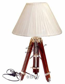 Vintage Tripod Floor Shade Light Lamp Heavy Wooden Stand Home Collectibles Decor
