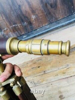 Vintage Tripod Floor Standing Nautical Brass Wooden Made Telescope Rare