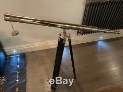 Vintage WORKING Nickel Plated Telescope On Adjustable Wooden Tripod Stand
