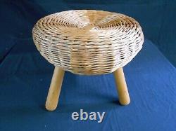 Vintage Wicker Tripod Stool Hand Woven Rattan 3 Legs Attributed To TONY PAUL MCM