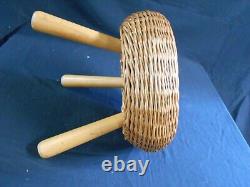 Vintage Wicker Tripod Stool Hand Woven Rattan 3 Legs Attributed To TONY PAUL MCM