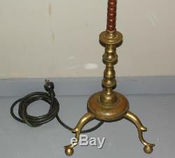Vintage Wood Bead & Brass Tripod Floor Lamp