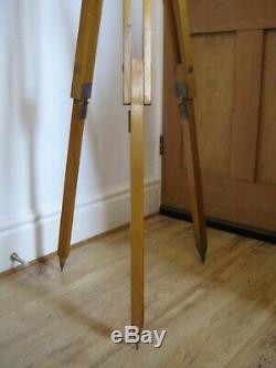 Vintage Wood & Brass Tripod Can Adapt To Theatre Lamp Stand etc. 120 cm Tall