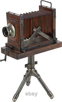 Vintage Wood Camera Sculpture Tripod Statue Decor Home/Office Metal Classic Gift