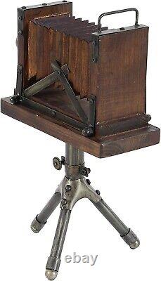 Vintage Wood Camera Sculpture Tripod Statue Decor Home/Office Metal Classic Gift