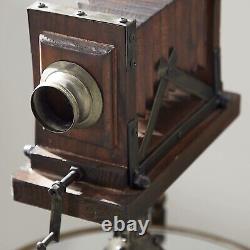 Vintage Wood Camera Sculpture Tripod Statue Decor Home/Office Metal Classic Gift