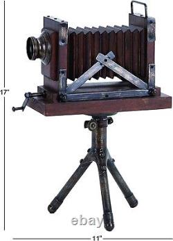 Vintage Wood Camera Sculpture Tripod Statue Decor Home/Office Metal Classic Gift