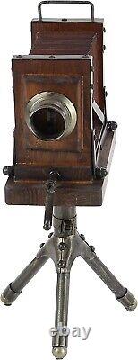 Vintage Wood Camera Sculpture Tripod Statue Decor Home/Office Metal Classic Gift