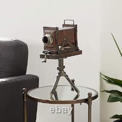 Vintage Wood Camera Sculpture Tripod Statue Decor Home/Office Metal Classic Gift