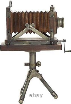 Vintage Wood Camera Sculpture Tripod Statue Decor Home/Office Metal Classic Gift