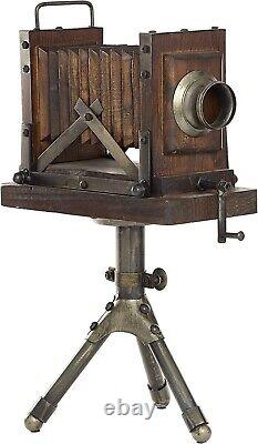 Vintage Wood Camera Sculpture Tripod Statue Decor Home/Office Metal Classic Gift