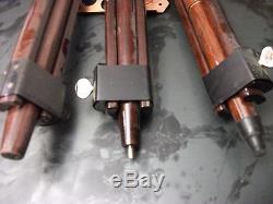 Vintage Wood & Cast Iron Adjustable Surveyers Tri-pod Stand Lot Of Gauges & Dial