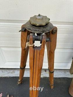 Vintage Wood Tripod Camera Surveyors Transit With Canvas Leather Carrying Case