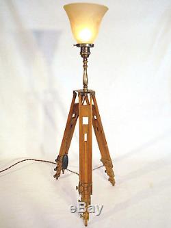 Vintage Wood Tripod Floor / Table Lamp Edison Uplight One-of-a-Kind Statement