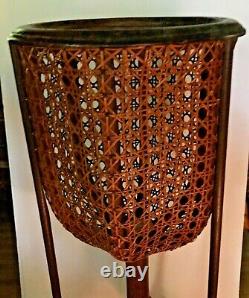 Vintage Wood and Cane Tripod Hexagon Plant Holder 26 tall Rare & Unusual