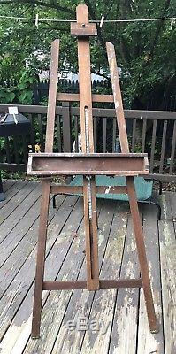 Vintage Wood art easel painting Large standing easel primitive tripod