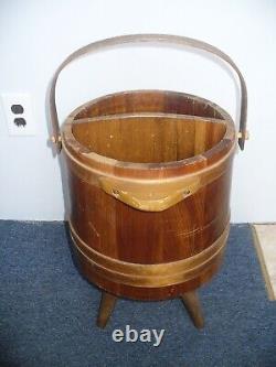 Vintage Wooden Bucket 3-Leg Tripod Handle Divided center RARE