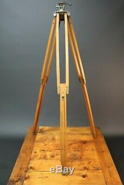 Vintage Wooden Camera Tripod Surveyor Military Spot Lamp Teak & Brass Fittings