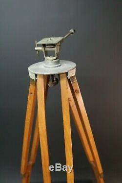 Vintage Wooden Camera Tripod Surveyor Military Spot Lamp Teak & Brass Fittings