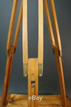 Vintage Wooden Camera Tripod Surveyor Military Spot Lamp Teak & Brass Fittings