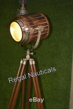 Vintage Wooden Collectible Wood Studio Electric Searchlight Adjustable Tripod