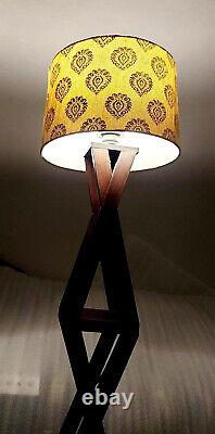 Vintage Wooden Cross Design Floor Lamp Brown Polish Antique Decoration Lamp