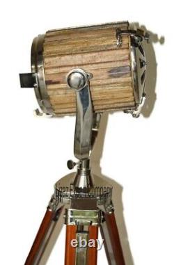 Vintage Wooden Spotlight Searchlight With Wooden Tripod Nautical Floor Lamp