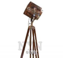 Vintage Wooden Spotlight With Two Fold Wooden Tripod Stand Nautical Floor Lamp