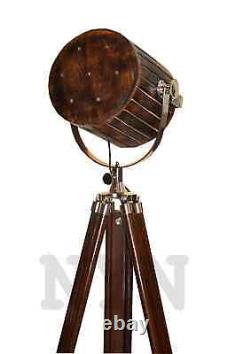 Vintage Wooden Spotlight With Two Fold Wooden Tripod Stand Nautical Floor Lamp